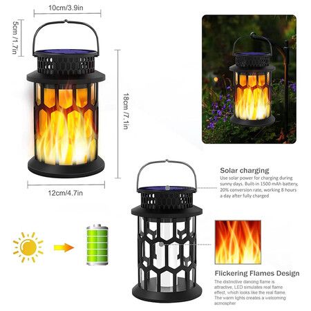 2Pcs Solar Lanterns Outdoor Waterproof, Flickering Flame Hanging Solar Lanterns Solar Powered Wireless Lantern Decorative Lighting