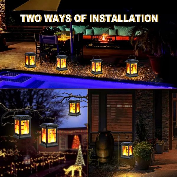 2Pcs Solar Lanterns Outdoor, Waterproof Hanging Solar Lanterns, Garden Lanterns Solar Powered Flame Lights LED Lanterns Lights for Patio Pathway Deck Yard