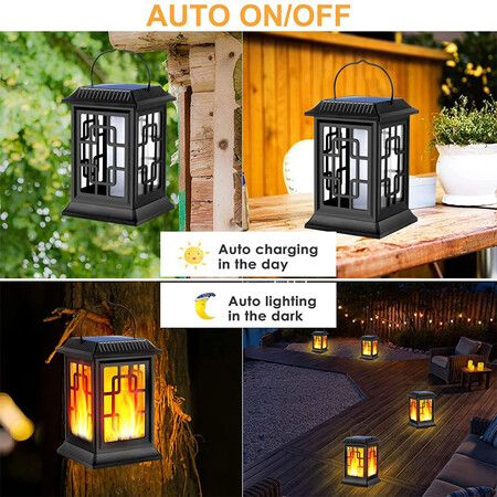 2Pcs Solar Lanterns Outdoor, Waterproof Hanging Solar Lanterns, Garden Lanterns Solar Powered Flame Lights LED Lanterns Lights for Patio Pathway Deck Yard