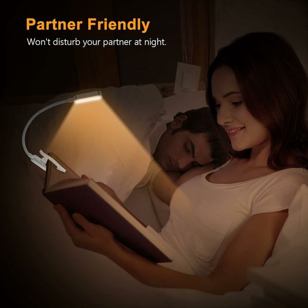 9 LED Rechargeable Book Light for Reading in Bed, Eye Caring 3 Color Temperatures for Book Lovers, White