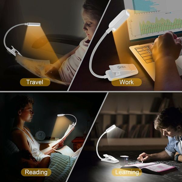 9 LED Rechargeable Book Light for Reading in Bed, Eye Caring 3 Color Temperatures for Book Lovers, White