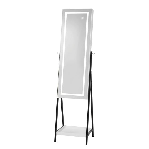 LUXSUITE LED Mirror Cabinet Jewellery Storage Shelf Organiser Lockable Floor Free Standing Armoire for Makeup Cosmetic Earring Necklace Ring 160cm