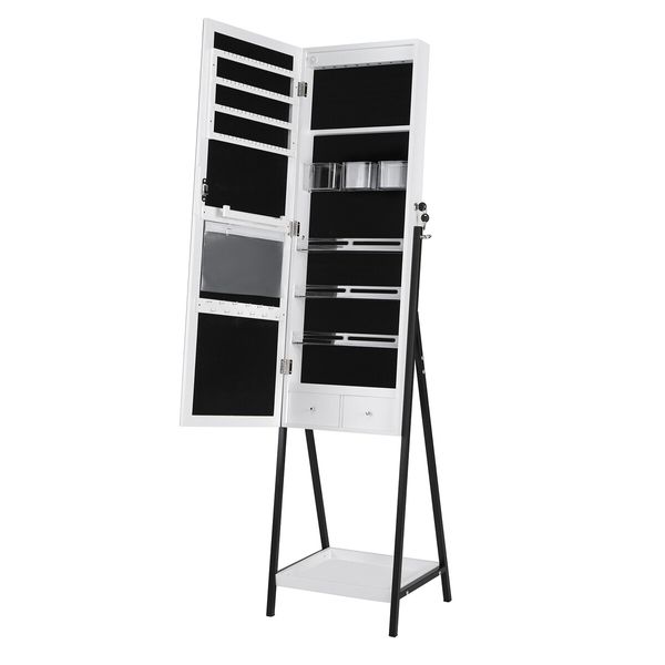 LUXSUITE LED Mirror Cabinet Jewellery Storage Shelf Organiser Lockable Floor Free Standing Armoire for Makeup Cosmetic Earring Necklace Ring 160cm