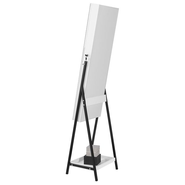LUXSUITE LED Mirror Cabinet Jewellery Storage Shelf Organiser Lockable Floor Free Standing Armoire for Makeup Cosmetic Earring Necklace Ring 160cm