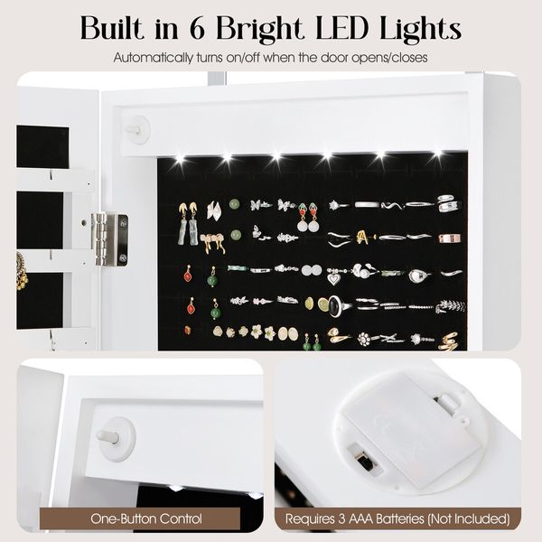 LUXSUITE LED Makeup Mirror Cabinet Armoire Jewellery Storage Full Length Lighted Vanity Dressing Door Wall Mounted Bedroom 3 Lighting Colours Lockable