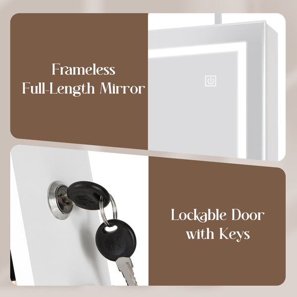 LUXSUITE LED Makeup Mirror Cabinet Armoire Jewellery Storage Full Length Lighted Vanity Dressing Door Wall Mounted Bedroom 3 Lighting Colours Lockable