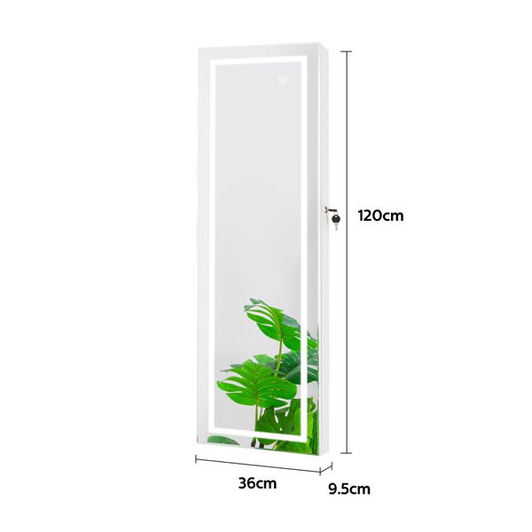 LUXSUITE LED Makeup Mirror Cabinet Armoire Jewellery Storage Full Length Lighted Vanity Dressing Door Wall Mounted Bedroom 3 Lighting Colours Lockable