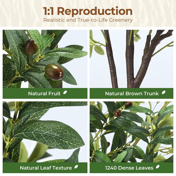 Artificial Olive Tree Imitation Plant Fake Green Faux Potted Indoor Greenery Natural Decoration Home Office Lifelike Fruit Leaves 150cm