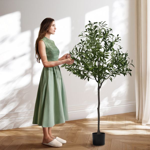 Artificial Olive Tree Imitation Plant Fake Green Faux Potted Indoor Greenery Natural Decoration Home Office Lifelike Fruit Leaves 150cm