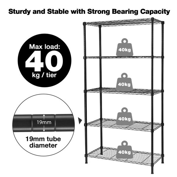 5 Tier Plant Stand Corner Flower Pot Shelf Metal Shelving Unit Bookshelf Storage Rack Tall Display Organizer Garden Planter Holder Heavy Duty Black