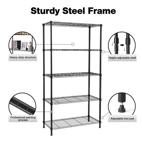 5 Tier Plant Stand Corner Flower Pot Shelf Metal Shelving Unit Bookshelf Storage Rack Tall Display Organizer Garden Planter Holder Heavy Duty Black