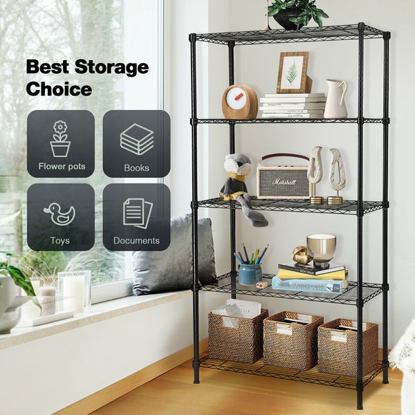 5 Tier Plant Stand Corner Flower Pot Shelf Metal Shelving Unit Bookshelf Storage Rack Tall Display Organizer Garden Planter Holder Heavy Duty Black