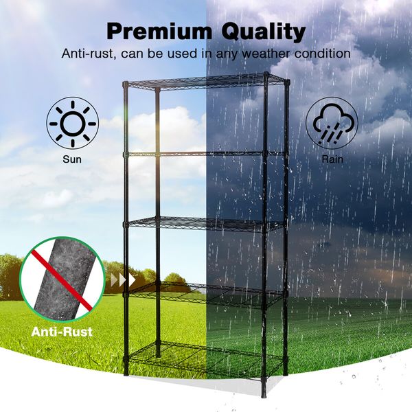 5 Tier Plant Stand Corner Flower Pot Shelf Metal Shelving Unit Bookshelf Storage Rack Tall Display Organizer Garden Planter Holder Heavy Duty Black