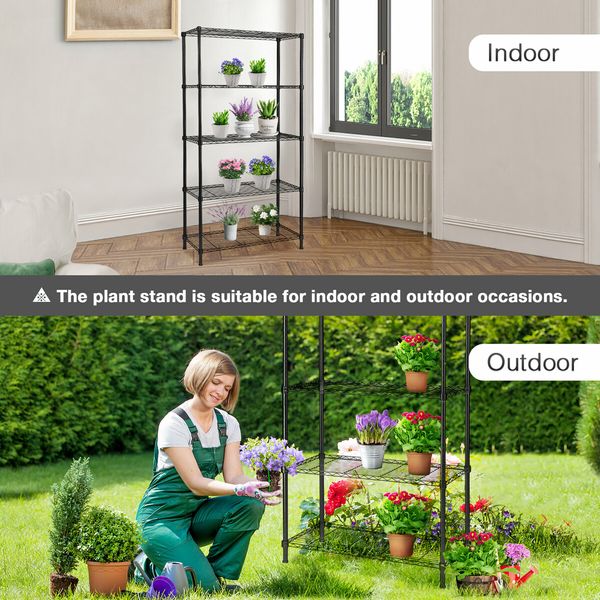 5 Tier Plant Stand Corner Flower Pot Shelf Metal Shelving Unit Bookshelf Storage Rack Tall Display Organizer Garden Planter Holder Heavy Duty Black