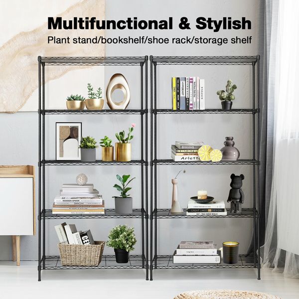 5 Tier Plant Stand Corner Flower Pot Shelf Metal Shelving Unit Bookshelf Storage Rack Tall Display Organizer Garden Planter Holder Heavy Duty Black