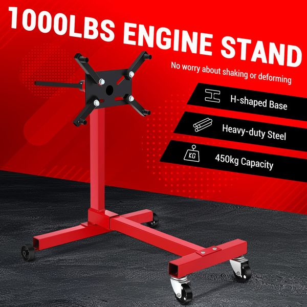 Heavy Duty Engine Stand Folding Automotive Motor Holder Hoist Car Rebuild Storage Support Steel Crane Workshop Repair Mount Dolly 450kg with Wheels