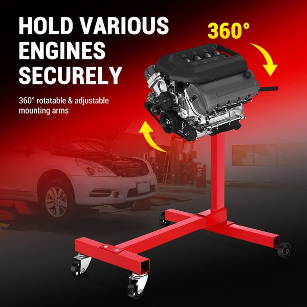 Heavy Duty Engine Stand Folding Automotive Motor Holder Hoist Car Rebuild Storage Support Steel Crane Workshop Repair Mount Dolly 450kg with Wheels