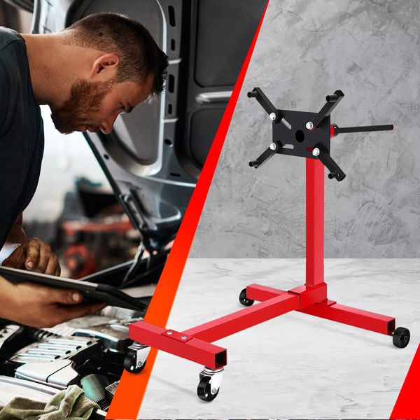Heavy Duty Engine Stand Folding Automotive Motor Holder Hoist Car Rebuild Storage Support Steel Crane Workshop Repair Mount Dolly 450kg with Wheels
