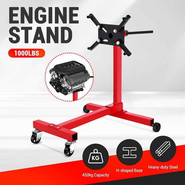 Heavy Duty Engine Stand Folding Automotive Motor Holder Hoist Car Rebuild Storage Support Steel Crane Workshop Repair Mount Dolly 450kg with Wheels