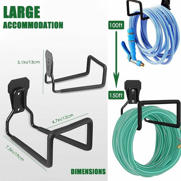 Hose Holder Wall Mount, Metal Garden Hose Holder - Heavy Duty Water Hose Holder, Hose Reel Holds Up to 150Ft, Durable Hooks for Garage Outside