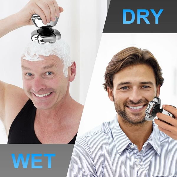 9D Head Shaver for Bald Men with Nose Hair Trimmer, Waterproof Electric Razor Grooming Kit, Wet/Dry Detachable Head Shavers with LED Display