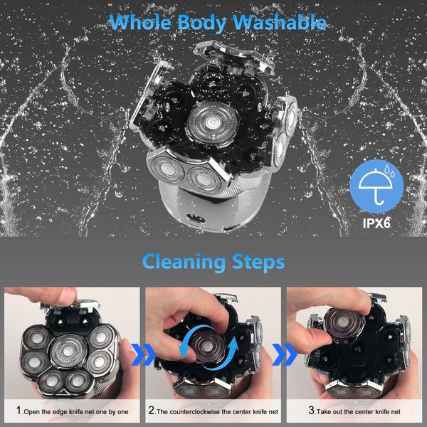 9D Head Shaver for Bald Men with Nose Hair Trimmer, Waterproof Electric Razor Grooming Kit, Wet/Dry Detachable Head Shavers with LED Display