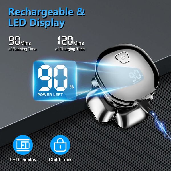 9D Head Shaver for Bald Men with Nose Hair Trimmer, Waterproof Electric Razor Grooming Kit, Wet/Dry Detachable Head Shavers with LED Display