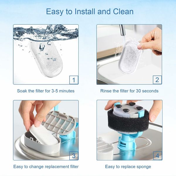Pet Water Fountain Replacement Filters for 67oz/2L and 108/3.2L Stainless Steel Fountain,20 Water Bowl Dispenser Filter Replacement with 20 Sponges