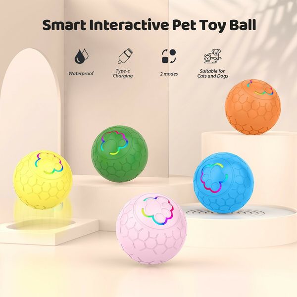 Smart Interactive Dog Toys Ball, Auto Bouncing Rotating Ball, Moving Pet Toys for Dogs 20 lbs, USB Rechargeable, Fun Gift for Boredom, 1 Pack, Pink