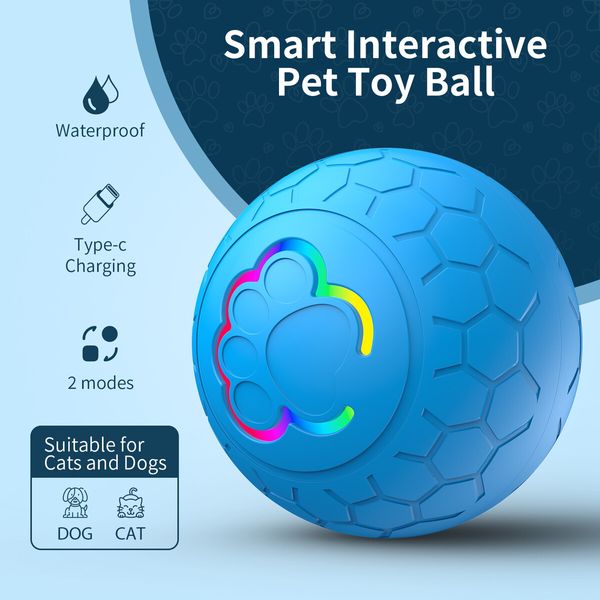 Smart Interactive Dog Toys Ball, Auto Bouncing Rotating Ball, Moving Pet Toys for Dogs 20 lbs, USB Rechargeable, Fun Gift for Boredom, 1 Pack, Blue
