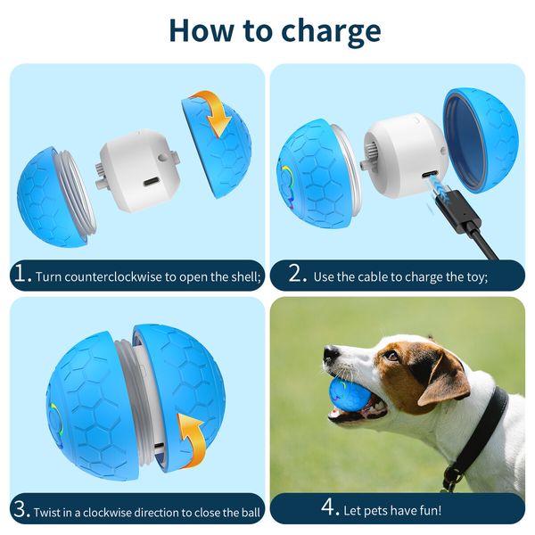 Smart Interactive Dog Toys Ball, Auto Bouncing Rotating Ball, Moving Pet Toys for Dogs 20 lbs, USB Rechargeable, Fun Gift for Boredom, 1 Pack, Blue