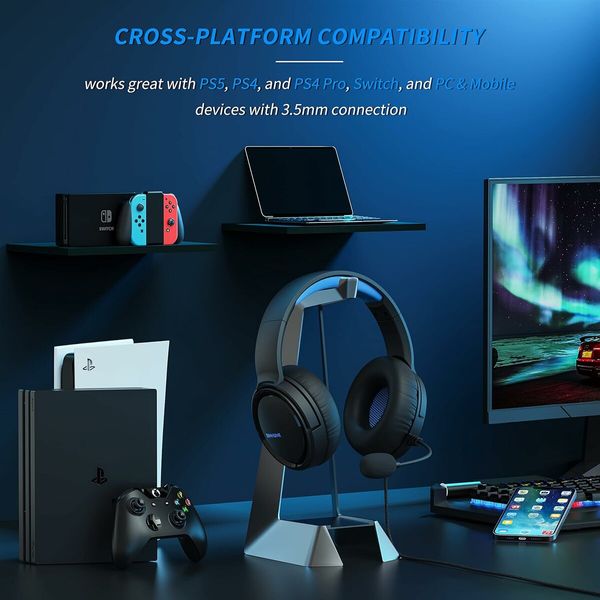 Gaming Headset with Mic for PS4 PS5 Series X, One PC NS, Wired Gaming Headphones with Microphone for PS 4|5, Blue