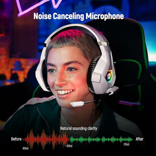 Gaming Headset for PC, Ps4, Ps5, Headset with 7.1 Surround Sound, Gaming Headphones with Noise Cancelling Mic RGB Light