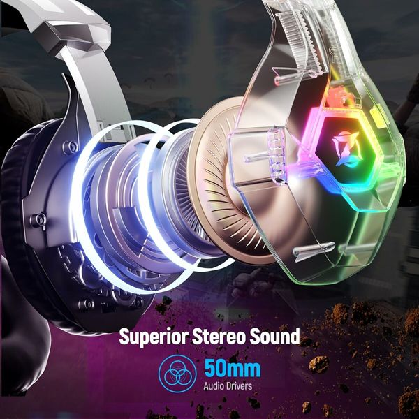 Gaming Headset for PC, Ps4, Ps5, Headset with 7.1 Surround Sound, Gaming Headphones with Noise Cancelling Mic RGB Light