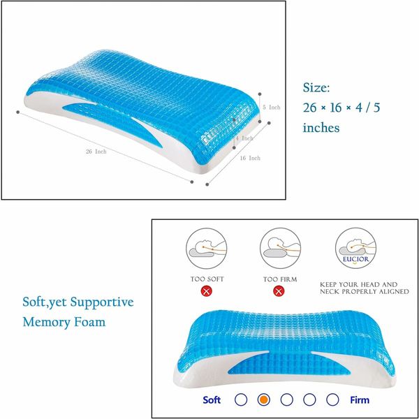 68x40cm Cooling Gel Pillow Memory Foam Summer Chill  Orthopedic Memory Foam Pillow for Side Back  Sleeper