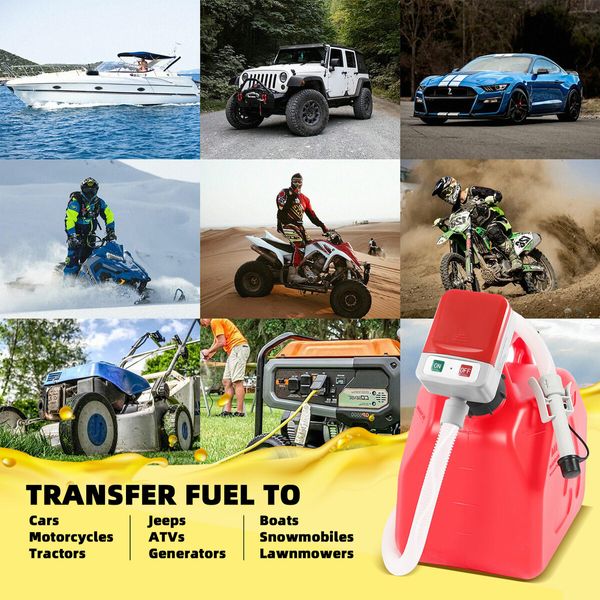 Oil Fuel Transfer Pump 3.2GPM Battery Powered Extractor for Car Gas Diesel Kerosene Petrol Water Liquid with 3 Gas Can Adapters Hose Auto Stop Sensor