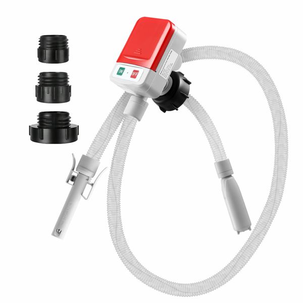 Oil Fuel Transfer Pump 3.2GPM Battery Powered Extractor for Car Gas Diesel Kerosene Petrol Water Liquid with 3 Gas Can Adapters Hose Auto Stop Sensor