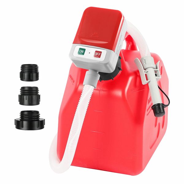 Oil Fuel Transfer Pump 3.2GPM Battery Powered Extractor for Car Gas Diesel Kerosene Petrol Water Liquid with 3 Gas Can Adapters Hose Auto Stop Sensor