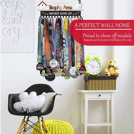 Trophy Display Board and Trophy Holder with Hooks to Showcase Trophies and Medals Easy to Install Hanger for Kid Achievements Home Decor