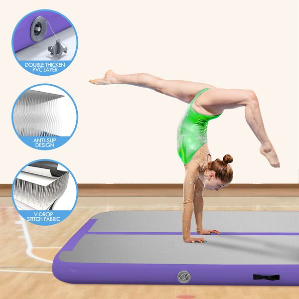 Inflatable AirTrack  Air Track Gymnastics Tumbling Floor Mat with Electric Pump Purple 3x1x0.1m