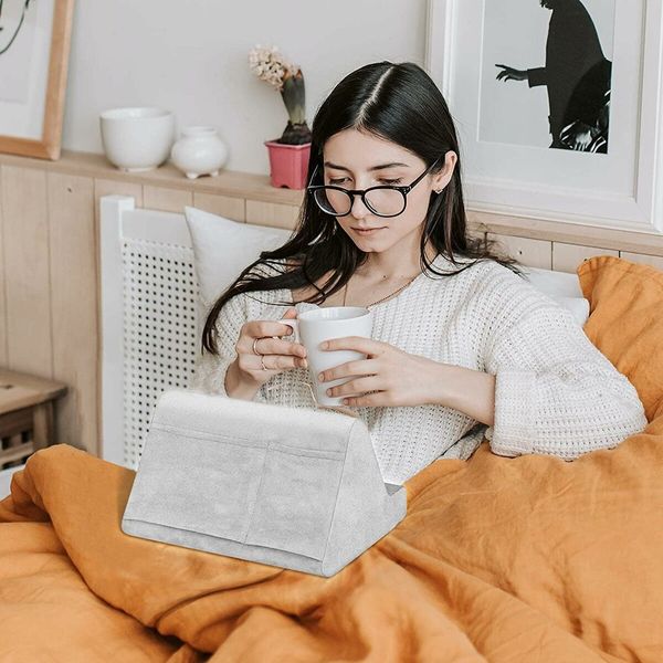 Tablet Stand Pillow with Pocket, Lazy Holder Stand for Bed Sofa,Compatible with iPads Tablets Smartphones Books Magazines (Gray)