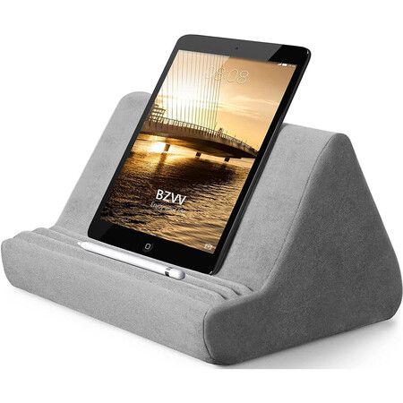 Tablet Stand Pillow with Pocket, Lazy Holder Stand for Bed Sofa,Compatible with iPads Tablets Smartphones Books Magazines (Gray)