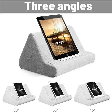 Tablet Stand Pillow with Pocket, Lazy Holder Stand for Bed Sofa,Compatible with iPads Tablets Smartphones Books Magazines (Gray)