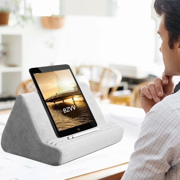 Tablet Stand Pillow with Pocket, Lazy Holder Stand for Bed Sofa,Compatible with iPads Tablets Smartphones Books Magazines (Gray)