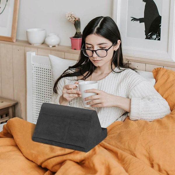 Tablet Stand Pillow with Pocket, Lazy Holder Stand for Bed Sofa,Compatible with iPads Tablets Smartphones Books Magazines (Black)