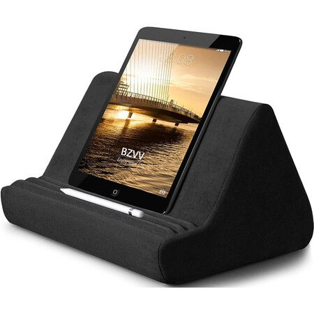 Tablet Stand Pillow with Pocket, Lazy Holder Stand for Bed Sofa,Compatible with iPads Tablets Smartphones Books Magazines (Black)