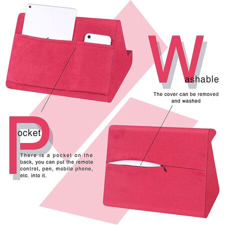 Tablet Stand Pillow with Pocket, Lazy Holder Stand for Bed Sofa,Compatible with iPads Tablets Smartphones Books Magazines (Rose Red)
