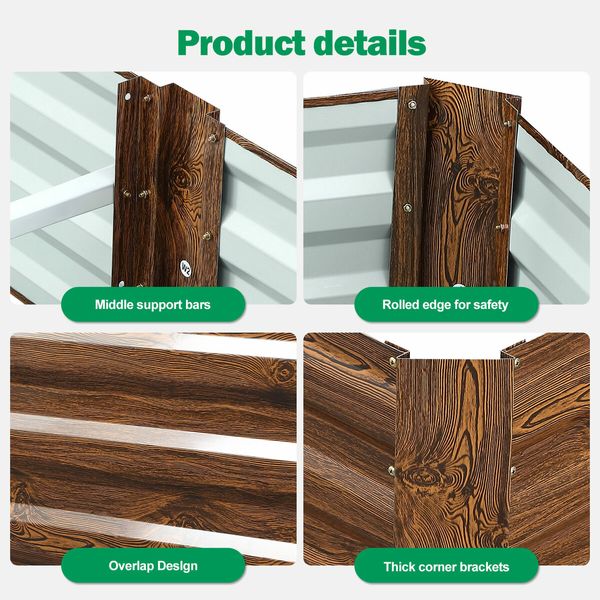 Large Raised Garden Bed Outdoor Planter Box Flower Herb Vegetable Green Container Guard Holder 240x60x30cm for Yard Balcony Window Patio Steel