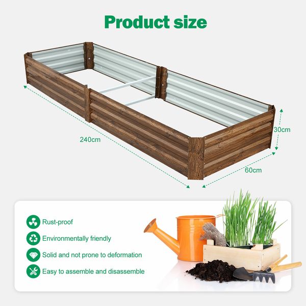 Large Raised Garden Bed Outdoor Planter Box Flower Herb Vegetable Green Container Guard Holder 240x60x30cm for Yard Balcony Window Patio Steel