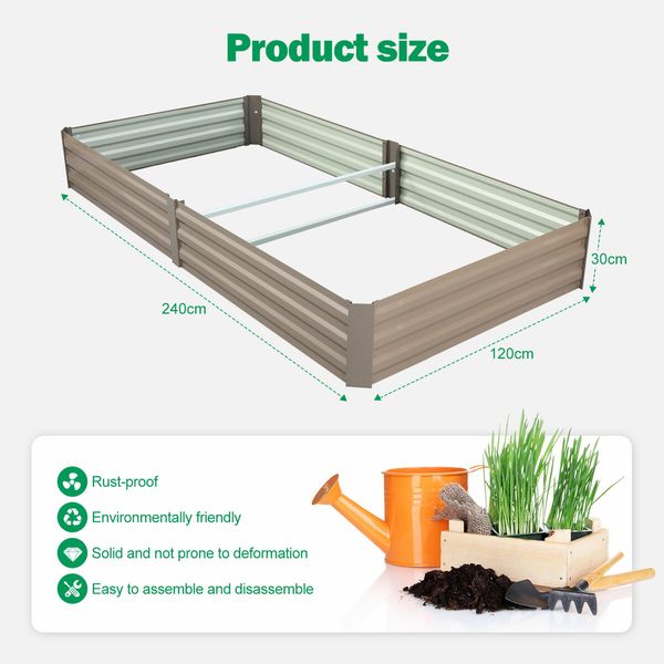 Large Raised Garden Bed Metal Planter Box Container Outdoor Flower Vegetable Herb Green Fence Holder Guard for Yard Balcony Patio 240x120x30cm